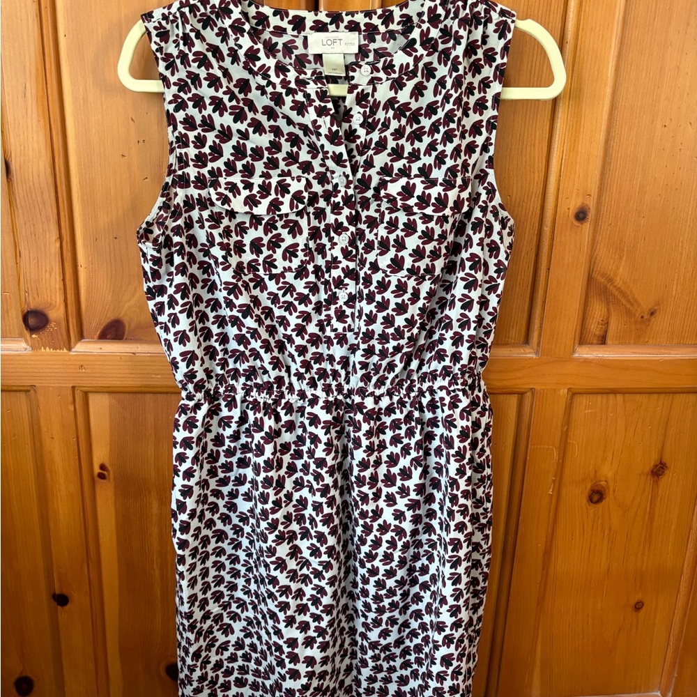 LOFT Black, White and Maroon Sleeveless Midi Sundress